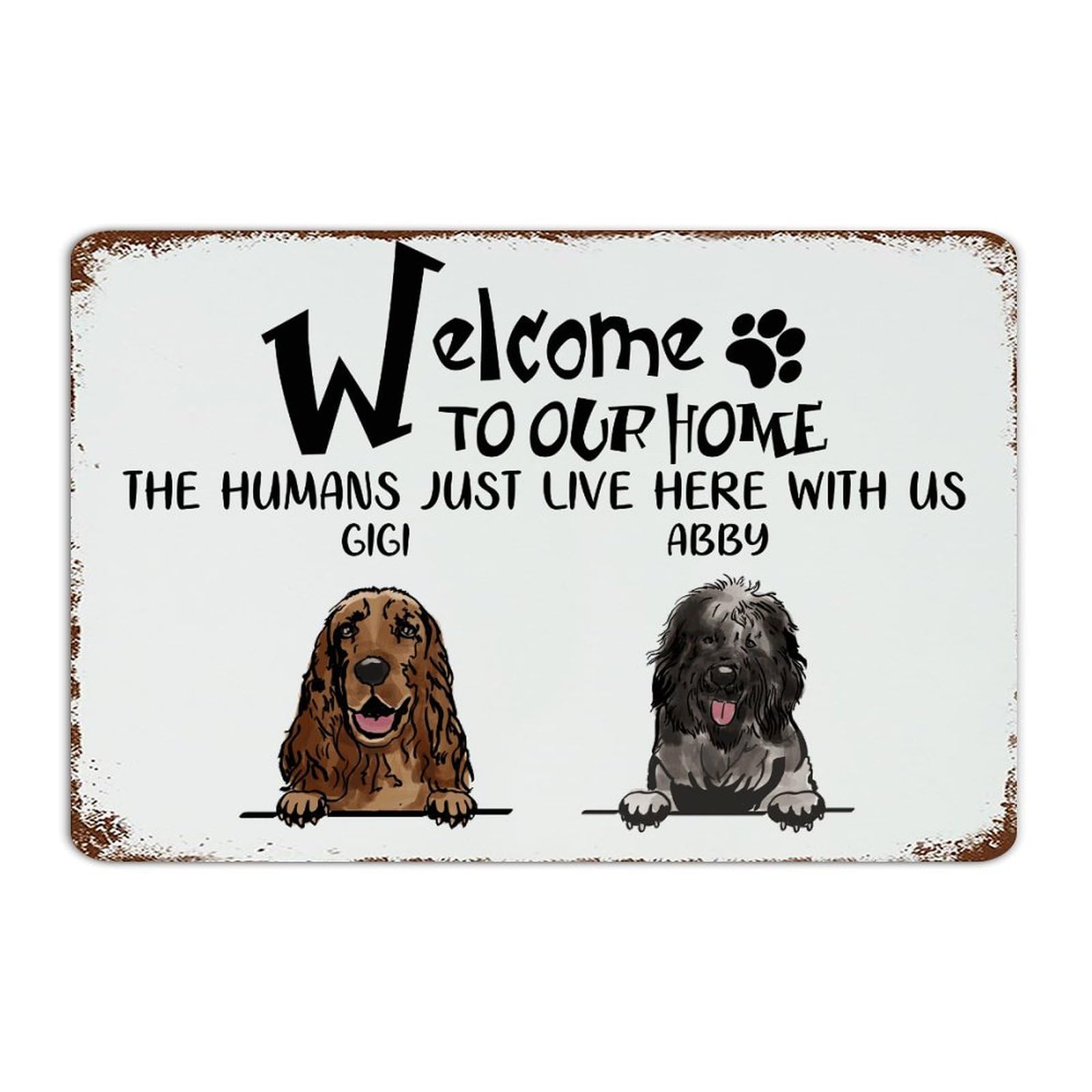 Plaque en métal de ferme Welcome personnalisé nom chien chat déco murale cuisine 30cm