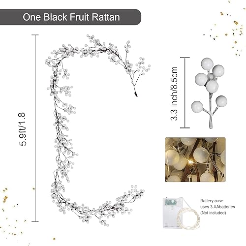 Miniatura 2 de RECUTMS Guirnalda de bayas rojas para decoración de Navidad, guirnalda de bayas rojas artificiales de 6.23 pies con tallos flexibles, decoración de