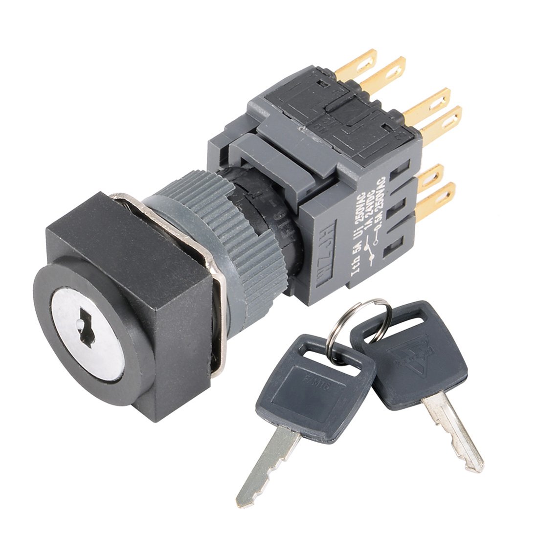 interruptor electronico AC 250V 5A Cuadrado 16mm Montaje 3 Posiciones Enganche DPDT Selector de encendido-apagado Interruptor de bloqueo de llave con 2 llaves