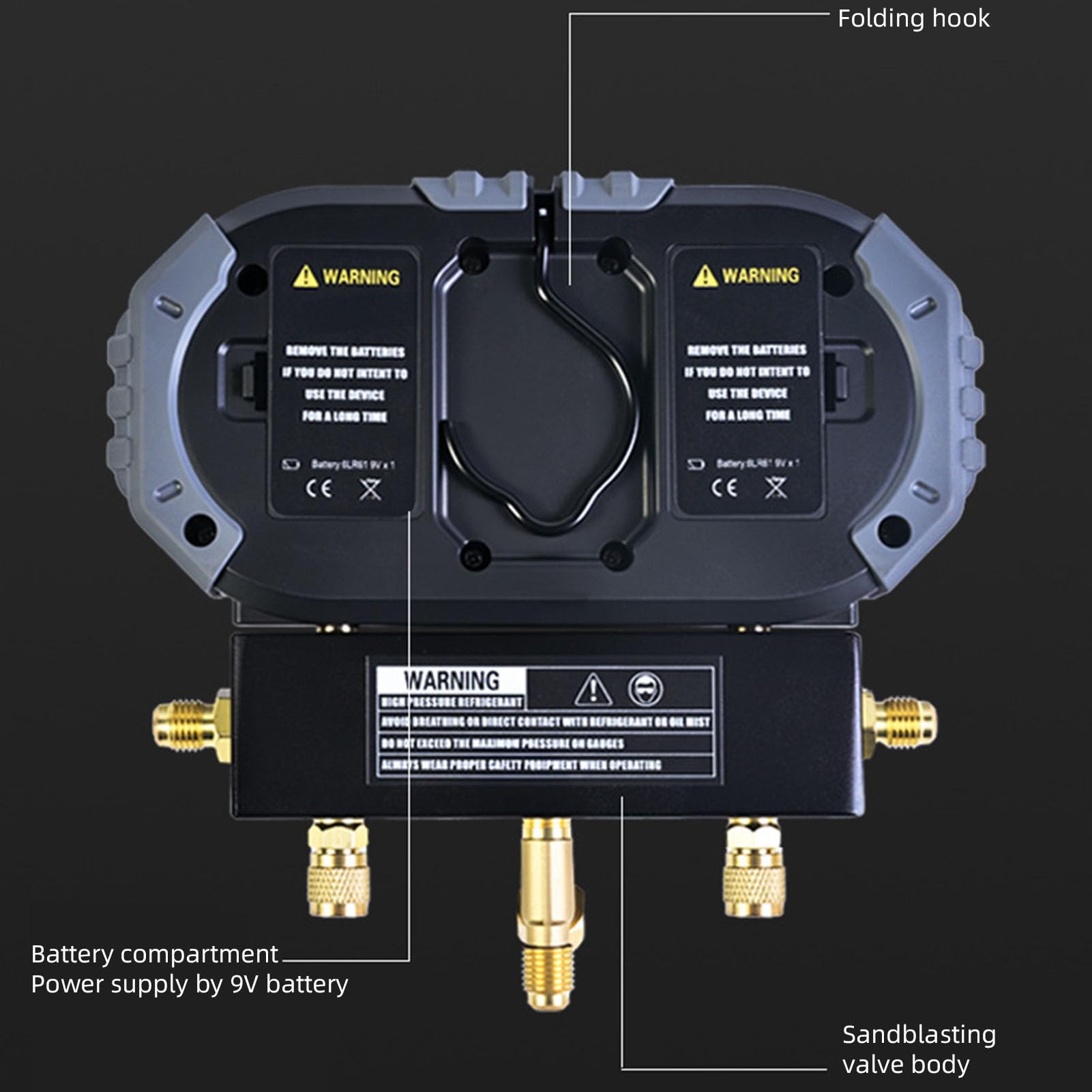 SIXRUN Manómetro Digital para HVAC, Juego de Manómetros Digitales para AC con 2 Pinzas de Temperatura para R134A R1234YF R22 R32 R410A y 92 Refrigerantes
