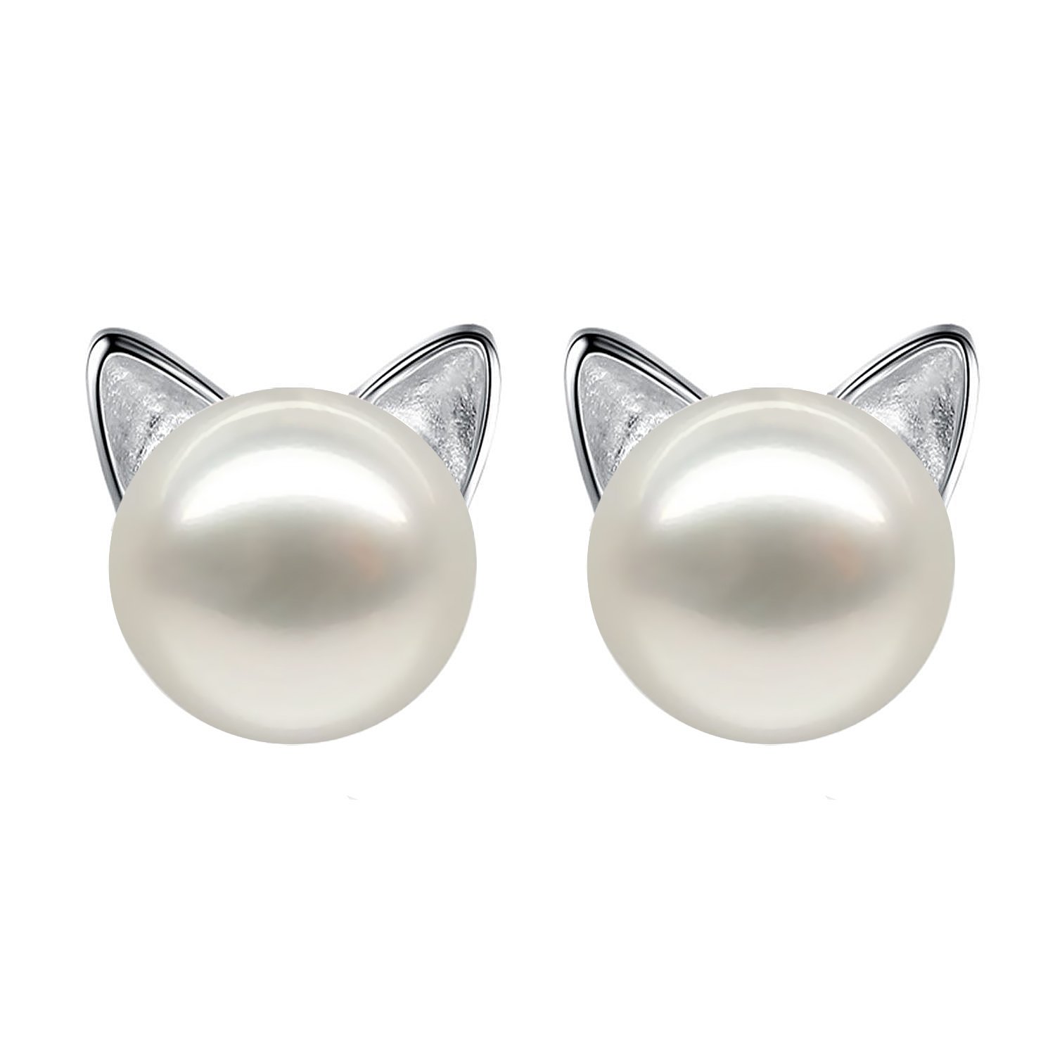 Cat Earrings Sterling Silver Pearl Earrings for Women Cat Stud Earring for Cat Lovers