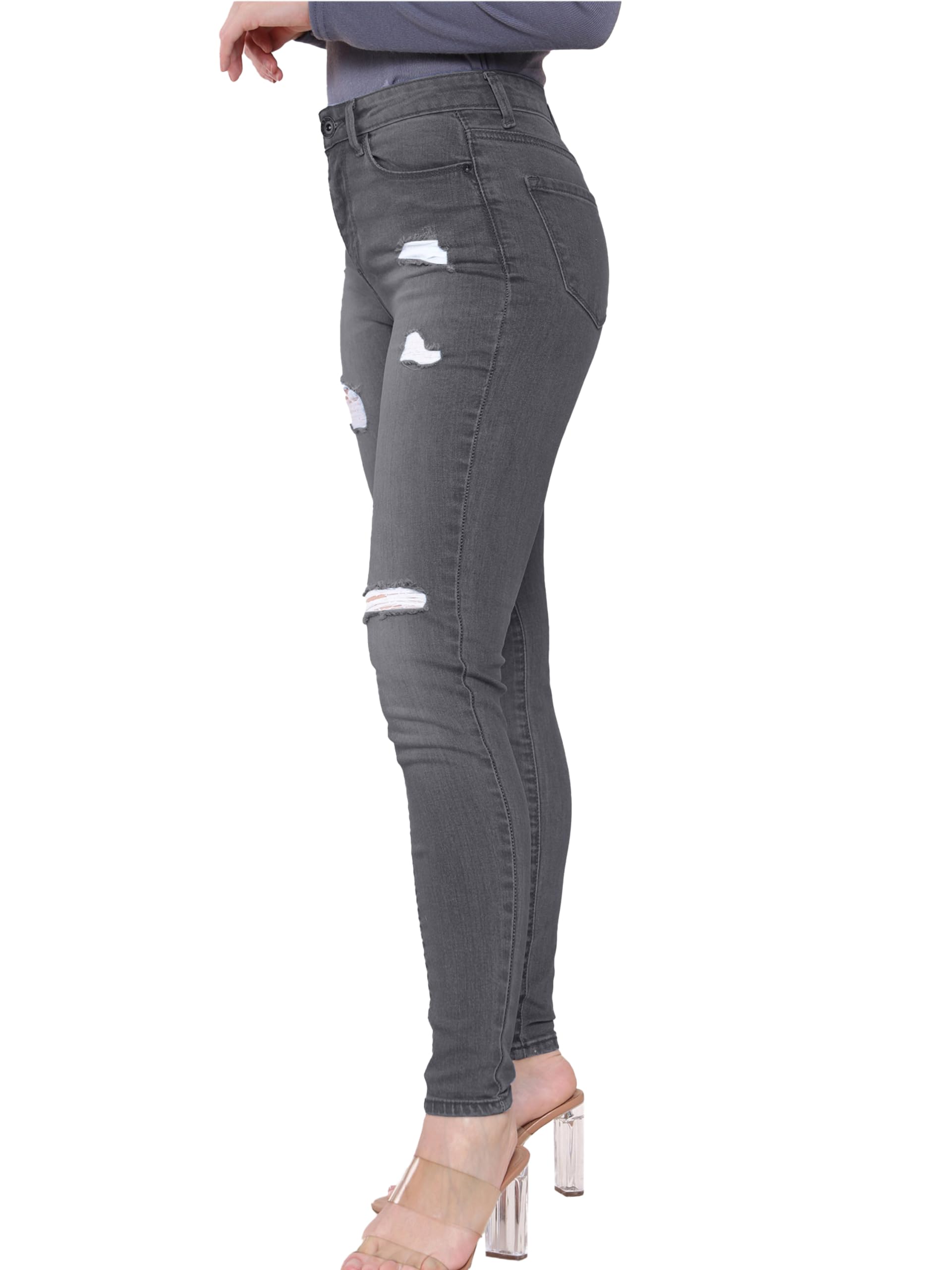 989Zé Enzo Women's Grey Ripped Skinny Jeans Distressed Stretch Denim Pants With Pockets Ezl417 20