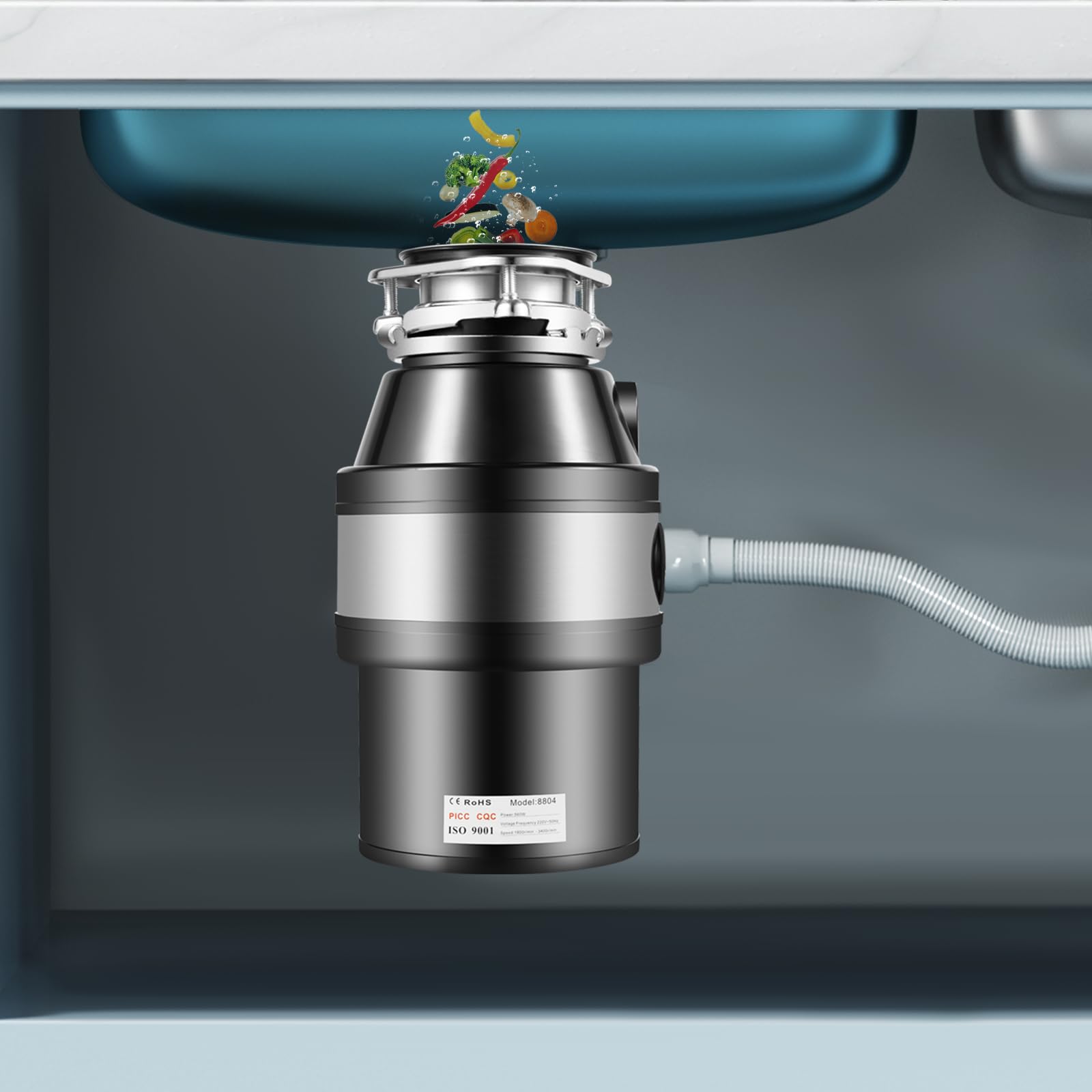 Triturador de residuos de cocina, 560 W, triturador de residuos de cocina, triturador de residuos de alimentos, 1400 ml, conector para lavavajillas