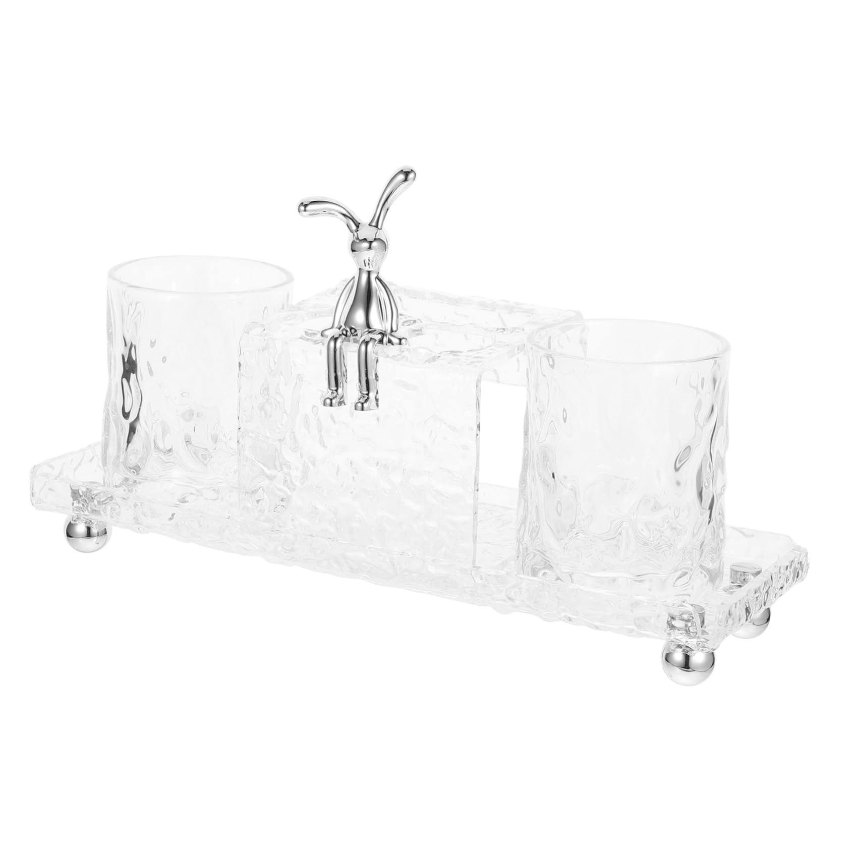 Acryl Zahnbürstenhalterung mit Ablage und 2 Bechern Badezimmer Organizer für Arbeitsfläche Zahnputzbecher für Kinder Klar
