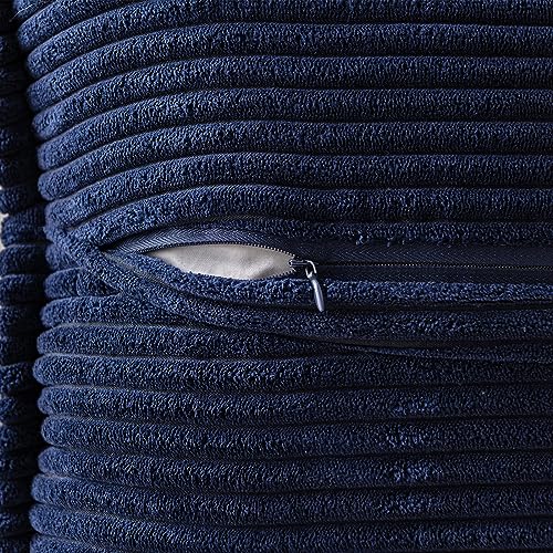 Image of MIULEE Navy Blue Corduroy Decorative Euro Sham Pillow Covers 24x24 Inch with Splicing Set of 2 Soft Boho Pillow Covers Broadside Textured Summer Coastal Pillowcases for Couch Bed Livingroom