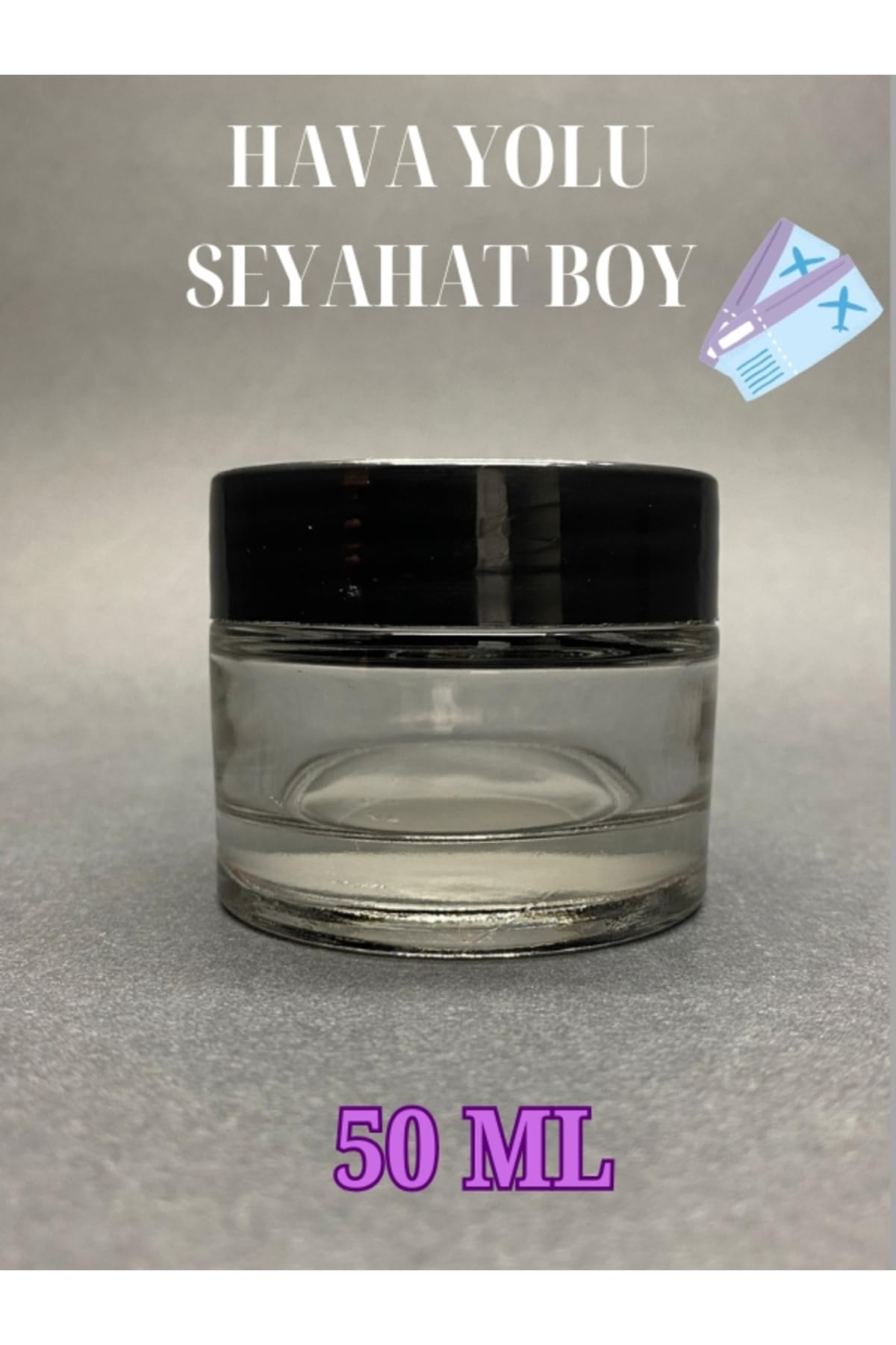 Makrobay 50 ML BOŞ ŞEFFAF CAM KAVANOZ SİYAH PLASTİK KAPAKLI MERHEM KREM KUTU SEYAHAT BOY
