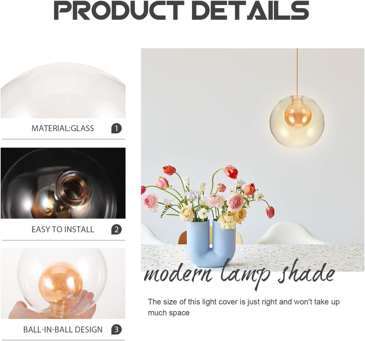 UKCOCO Molecular Lamp Cover 4.7 Inch G9 Glass Light Shade Frosted Ball in Ball Design for Pendant Ceiling Lights Cozy Living Room Ambiance