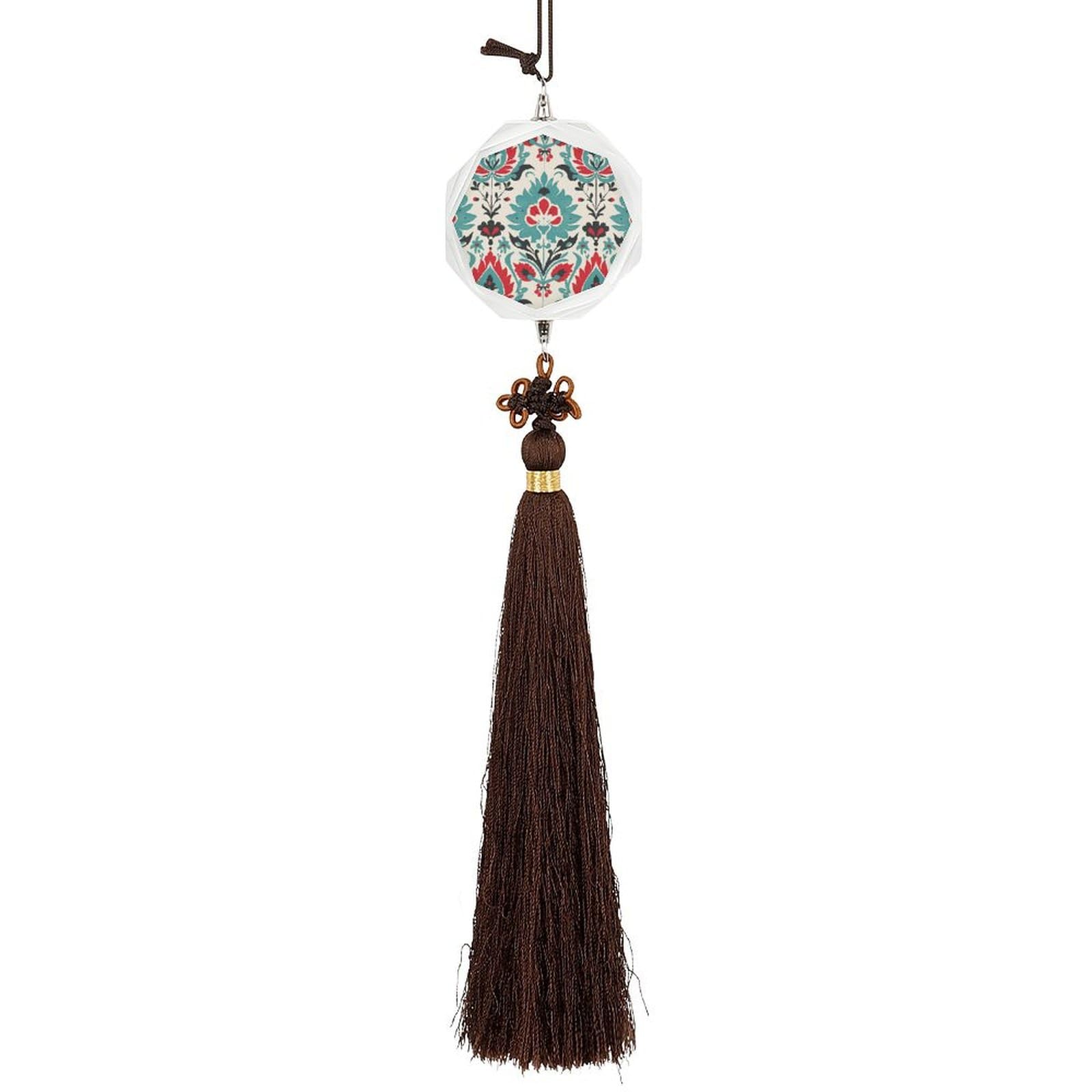 Crystal Auto Pendant Charms Hexagon Crystal Car Rear View Mirror Charms Cyan And Red Pattern Auto Hanging Interior Ornament Pendant Car Interior Accessories for Women Men CarCharms Decor