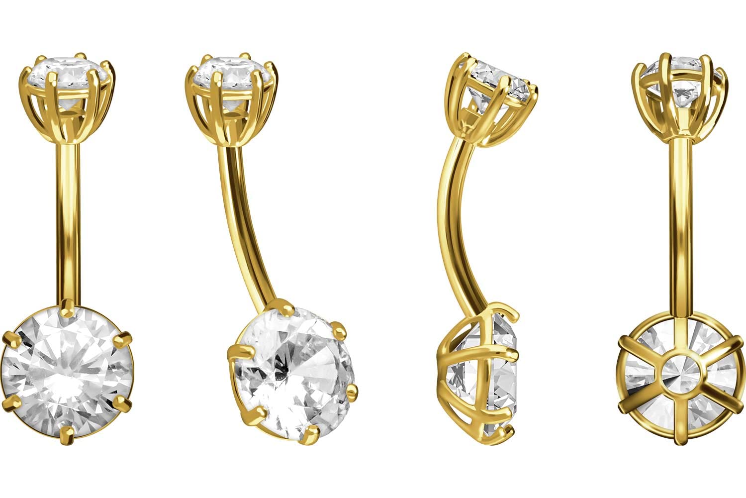 PIERCINGLINE 750er GOLD Bauchnabelpiercing 18 KARAT 2 Kristalle Piercing Bananabell Banane Gelbgold