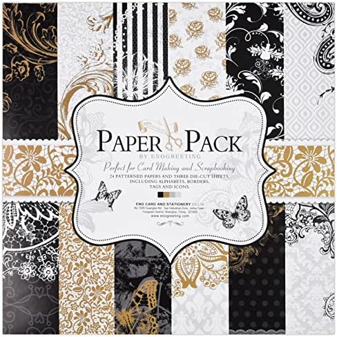 12”x12”Vintage Scrapbook Paper Pad - 27 Sheets Gold Foil Black Butterfly Origami Decoupage Patterned Kit Supplies for Art Journaling Wrapping Card Making Crafting Gift Photo Album