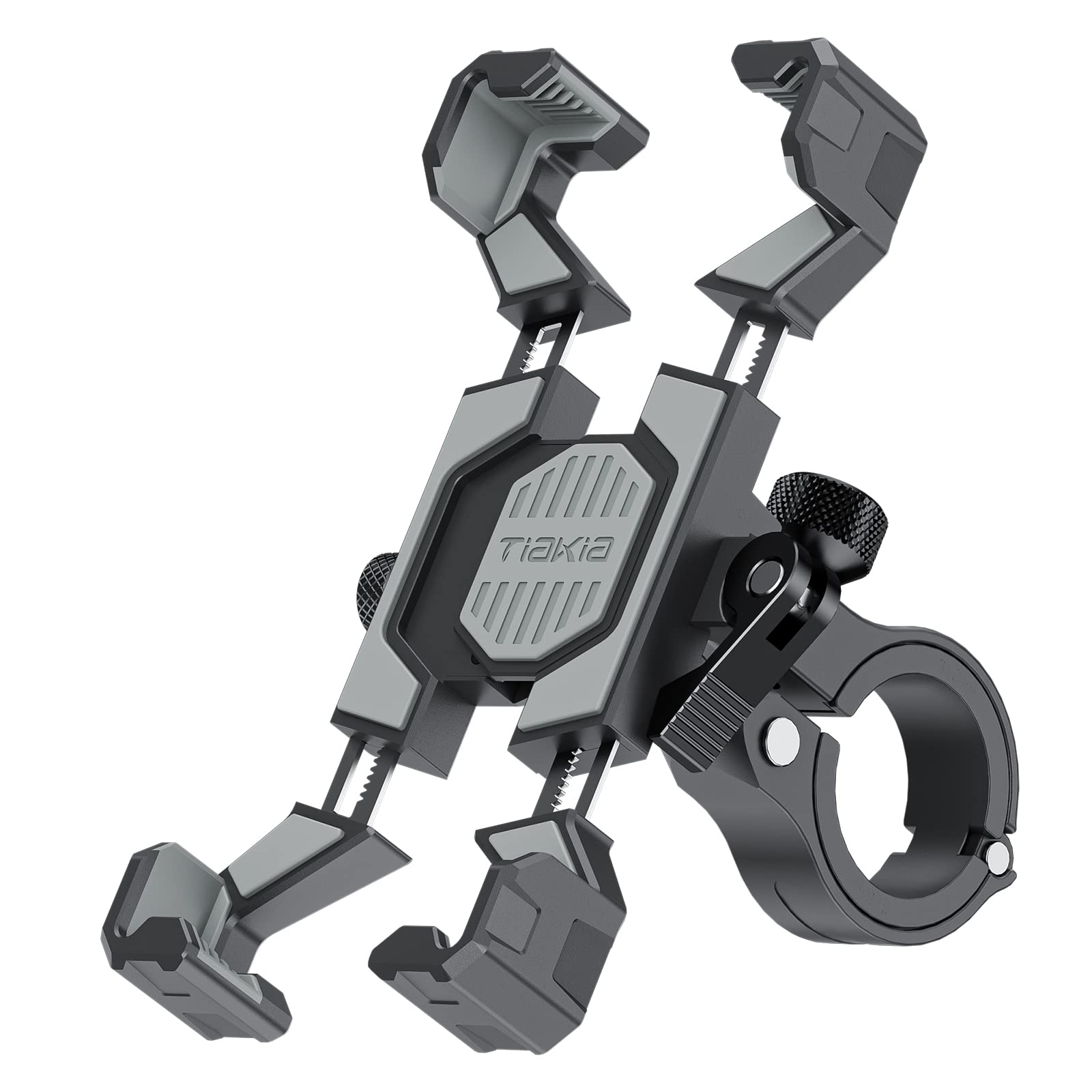 TiakiaMotorcycle Phone Mount, 360 Rotation, 4-Claw Design, H-Shaped, Sturdy and Durable, Compatible with 4.5-7 inch Smartphones, Gray-Black