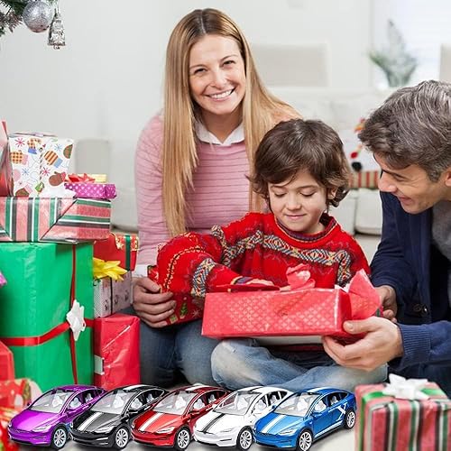 Miniatura 6 de Vehículos de juguete fundidos a presión a escala 124 Tesla Model X de aleación para niños, modelo de automóvil Tesla, auto de aleación con luces y