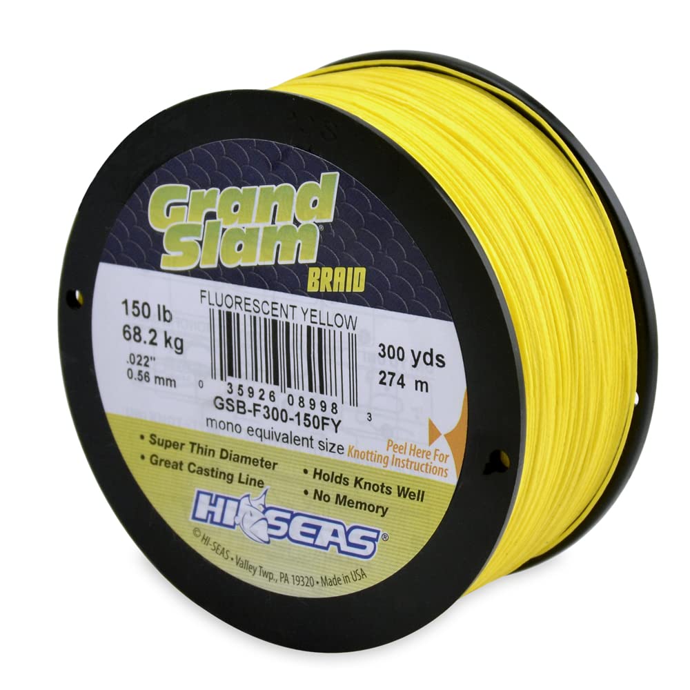 HI-SEAS Grand Slam Braid Fishing Line - No Stretch, Extra Thin, Ultimate Sensitive Braided Casting Line in Green & Fluorescent Yellow for Saltwater & Freshwater