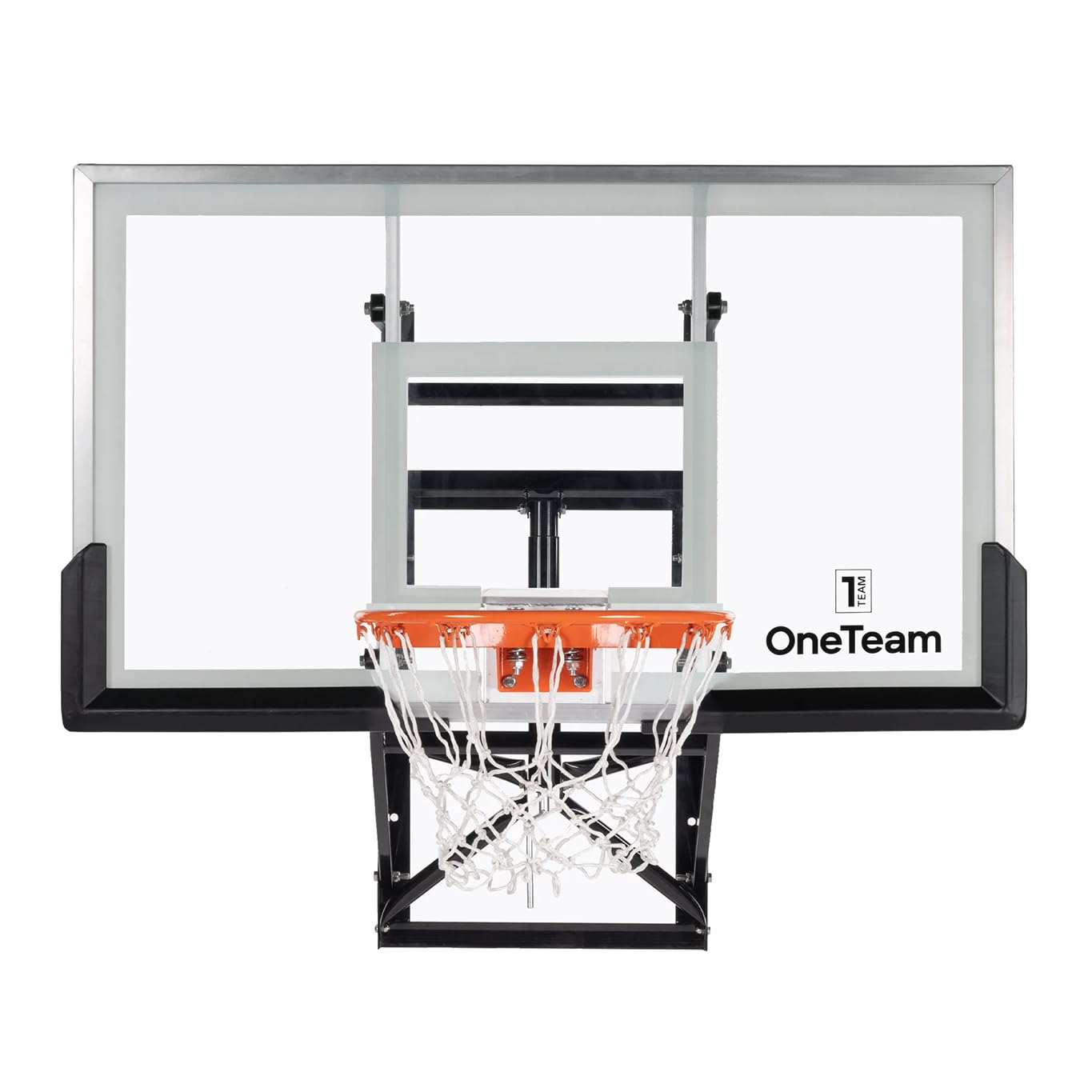 OneTeam Basketball Backboard Größe 180 x 105 cm Farbe Schwarz Höhenverstellbares Backboard mit Nylonnetz und Stahlkorb 45 cm Langlebige Materialien Konstruktion