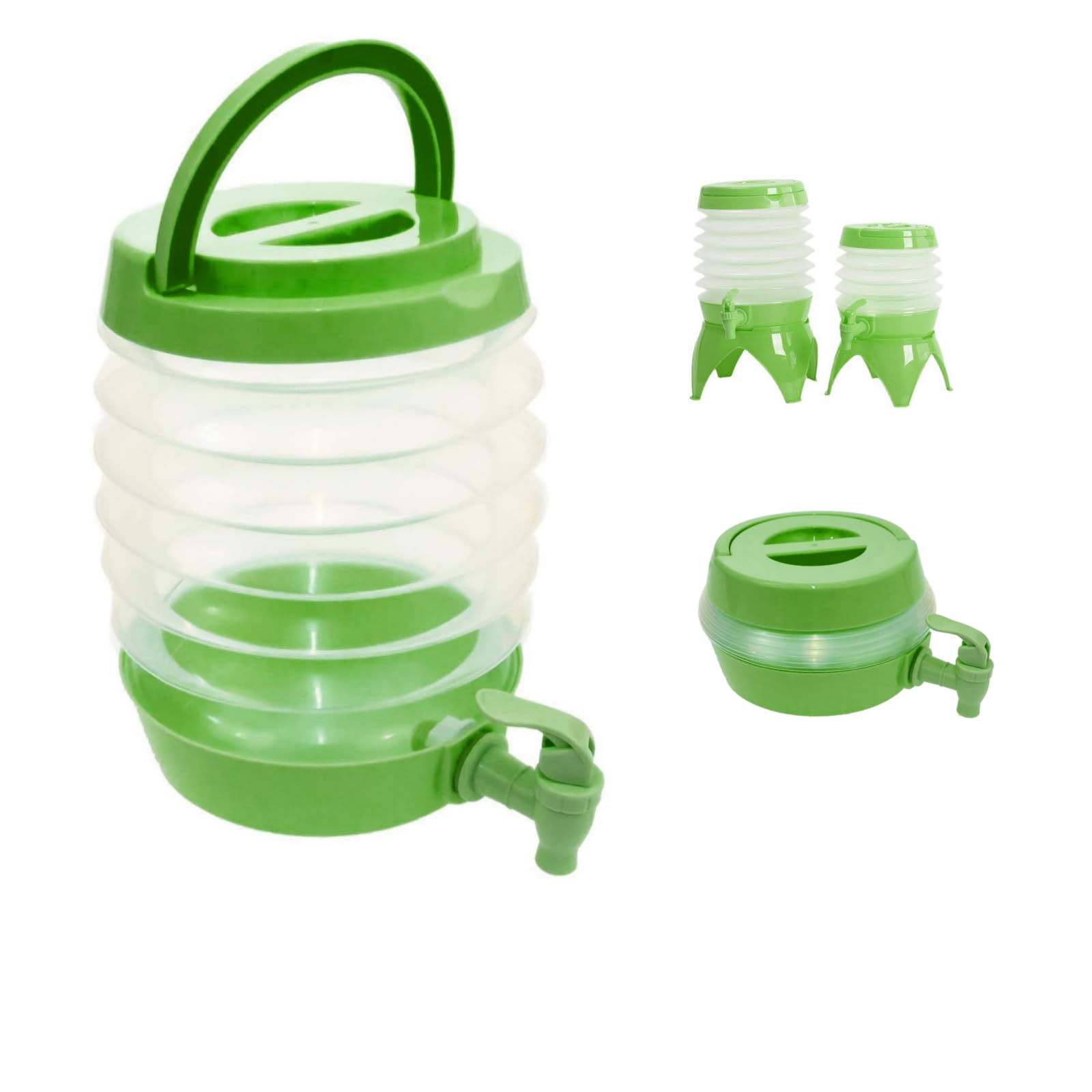 Collapsible Drink Dispenser with Tap, 3.5L/5.5L/7.5L Fridge Water Dispenser, Plastic Water Container/Jug - Cold Cocktails, Beverage, Juice, Portable Bottle for Camping, Party, Home (Green, 3.5L)