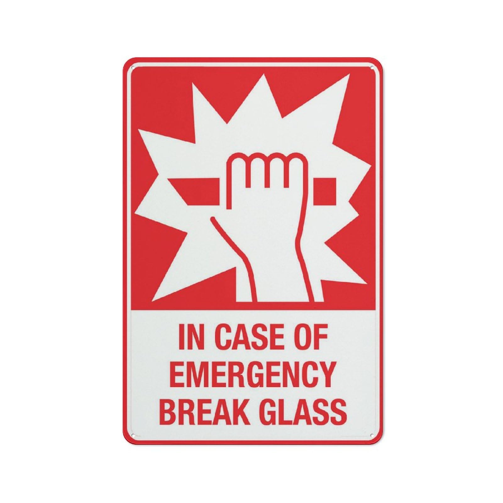 In Case Of Emergency Break Glass Sign 12 X 8 Inch Metal Sign, Rustproof Aluminum, Multicolor