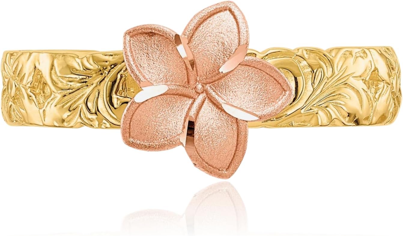 IceCarats 14K Solid Two Tone Gold Hawaiian Plumeria Flower Ring - Image 4