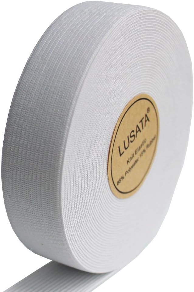 1 inch Wide White Knit Elastic Spool Heavy Stretch High Elasticity Knit Elastic Band 10 Yard
