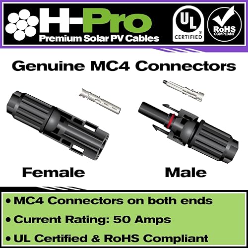 Miniatura 7 de H-Pro Cables solares fotovoltaicos prémium de 5 pies 10 AWG con conectores MC4 macho y hembra, 7 hebras de cobre2000 V, doble aislamiento y