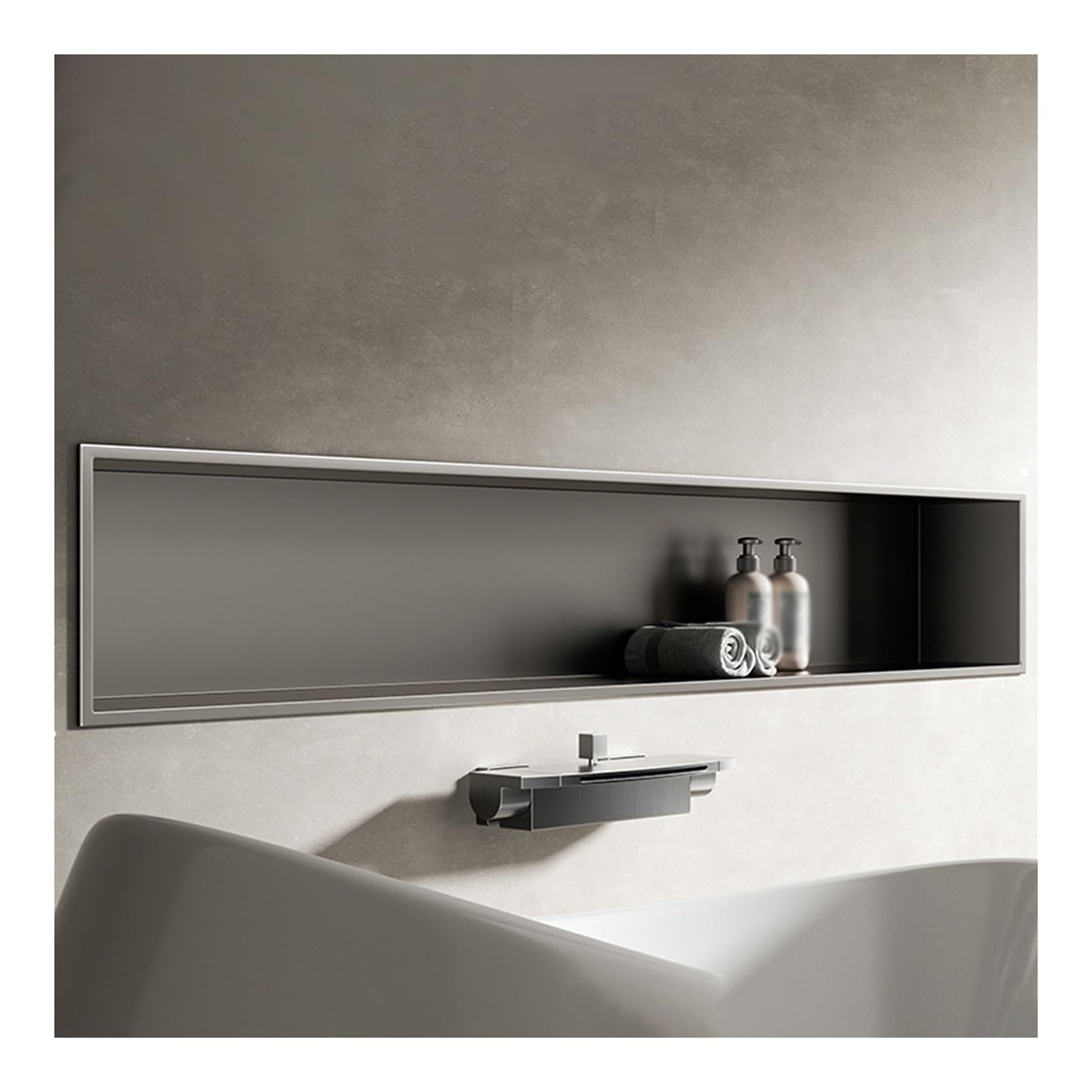 AYCDL Stainless Steel Shower Wall with LED Light Waterproof Rectangular Bathroom nizer Grey 320x320x125mm - Perfect for Modern Spaces,Grigio-1200x280x125mm