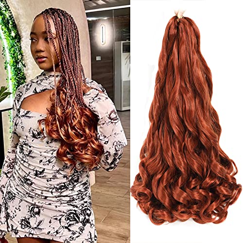 French Curly Braiding Hair 24 Inch 8 Packs Copper Red
