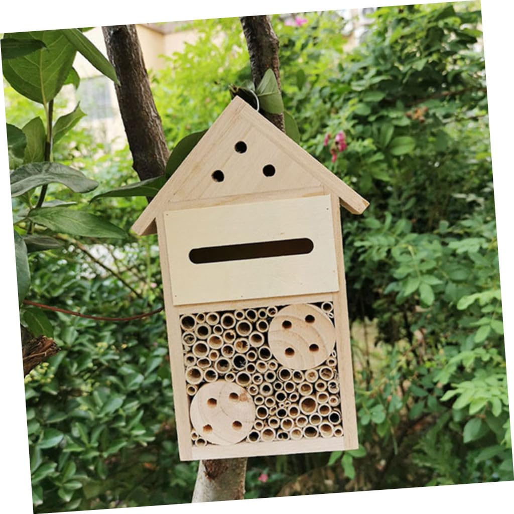 2 Stück Holz Bienenhotel als Insektenhaus mit Nisthilfe und Schutz für Wildbienen im Garten Dekoratives Holzhaus mit Rahmenmontage für Draußen