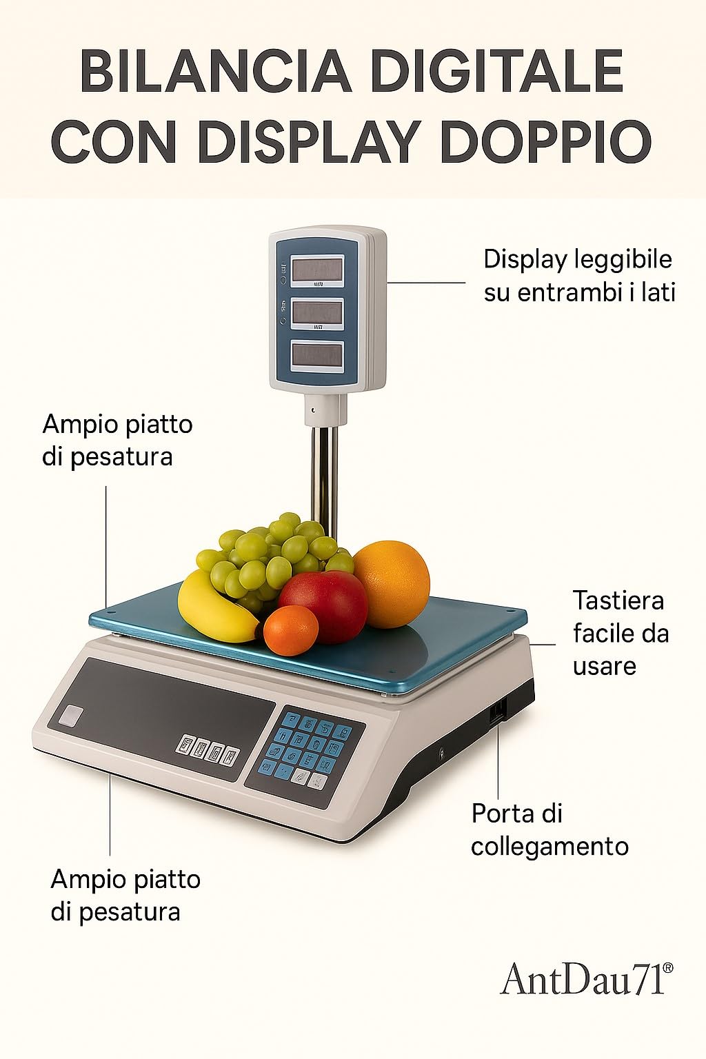Digitale elektronische Waage vorne hinten professionell, max. 40 kg, Preisberechnung