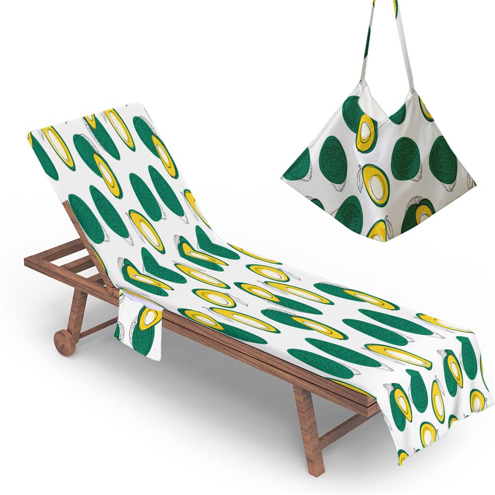 RRrawgff Beach Chair Cover Towel, Fashion Avocado Print Beach Towel Lounger Bags with Pockets, Microfiber Sunbed Sun Lounger Towels for Summer Outdoor Garden Pool Travel (,73x210cm)