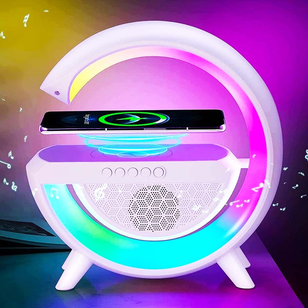 GC GLOBALCOMMERCE Lampada da Tavolo LED Luce Notturna con Cassa Altoparlante Speaker Bluetooth e Ricarica Wireless