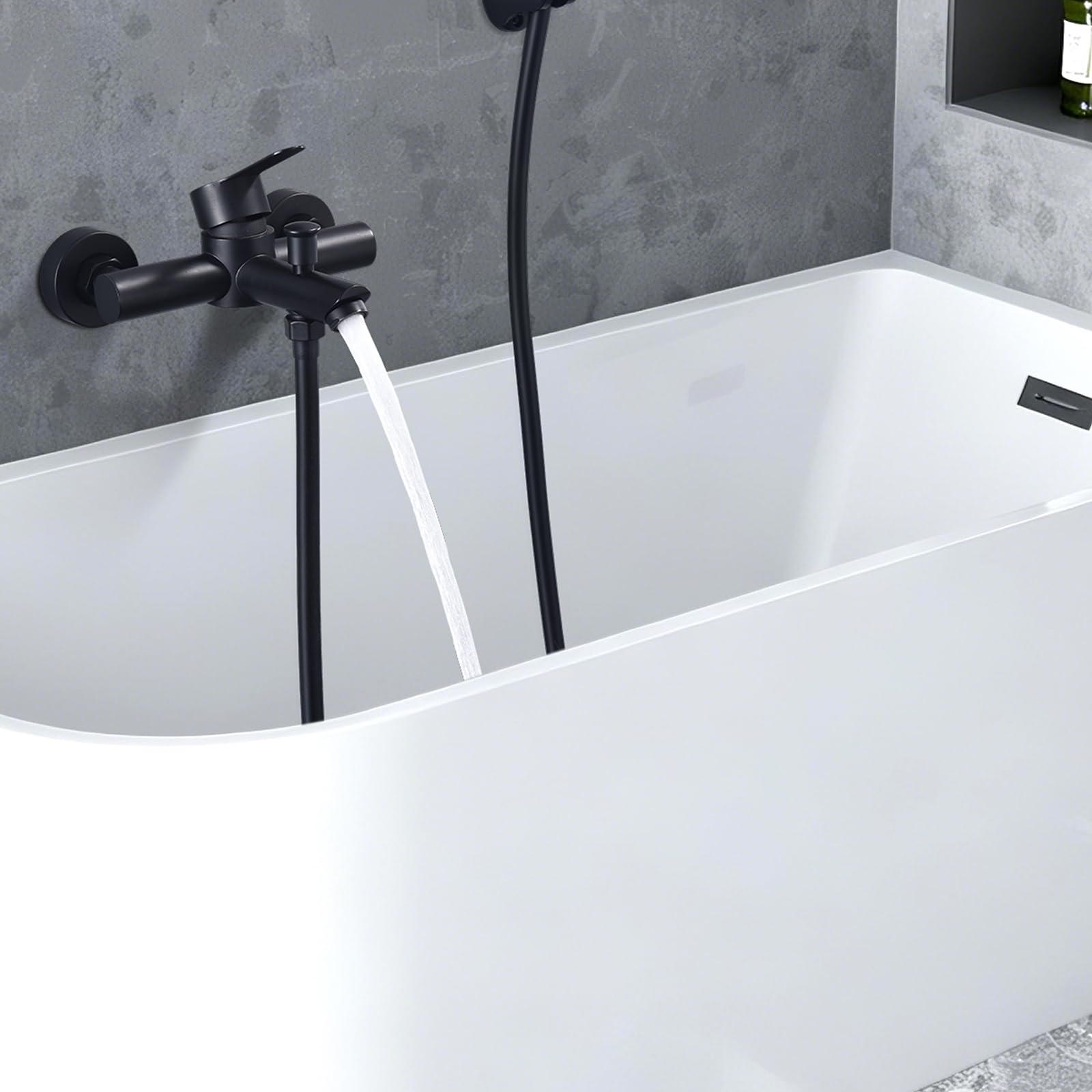 HOMELODY Badewannenarmatur Schwarz Matt Mischbatterie für Badewanne Wandmontage, 2 Ausgänge Einhebelmischer Duscharmatur mit Wanneneinlauf, Anschlussmaß 135–165 mm, ohne Handbrause/Schlauch