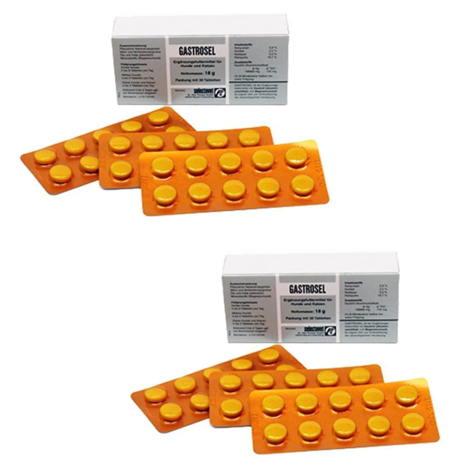 Selectavet Gastrosel | Doppelpack | 2 x 30 Tabletten | Ergänzungsfuttermittel für Hunde und Katzen | Zur Unterstützung der physiologischen Verdauung | Mit Kaolinit