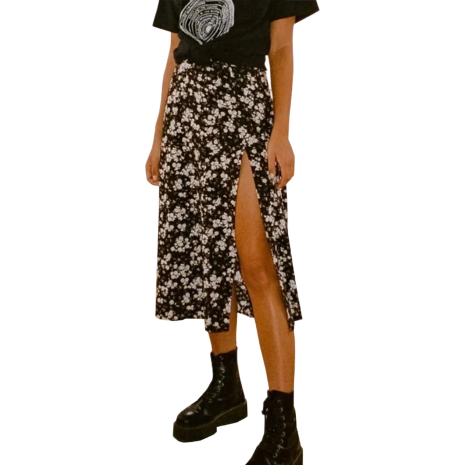 Robe femme maxi jupe floral imprimé léopard taille haute été M