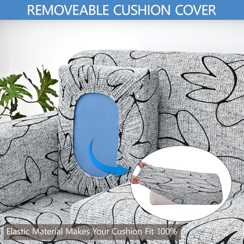 Stretch Printed Sofa Cover Couch Covers, 2-Piece Armchair Cover with Separate Cushion Cover, Washable Soft Spandex Furniture Protector for Living Room(Armchair, Grey Lotus) - Image 6