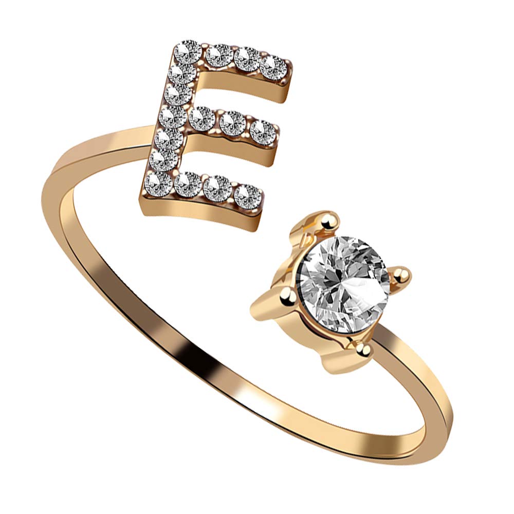 Letter Initial Alphabet Knuckle Rings A-Z Gold Crystal Adjustable Ring for Women Girls