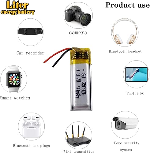 Miniatura 5 de Batería recargable del ion del polímero de litio del litro 3.7V 90mAh 350926 Lipo con dos líneas
