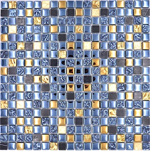 Mosaïque en verre naturel étanche pour rénover facilement une crédence de cuisine noire et dorée