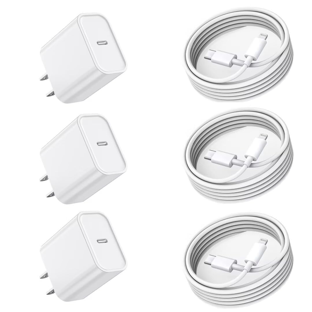 iPhone Fast Charger, 3 Pack MFi Certified PD Type C Fast Charger Block with 3 Pack 6FT USB C to Lightning Fast Charging Data Sync Cable Compatible