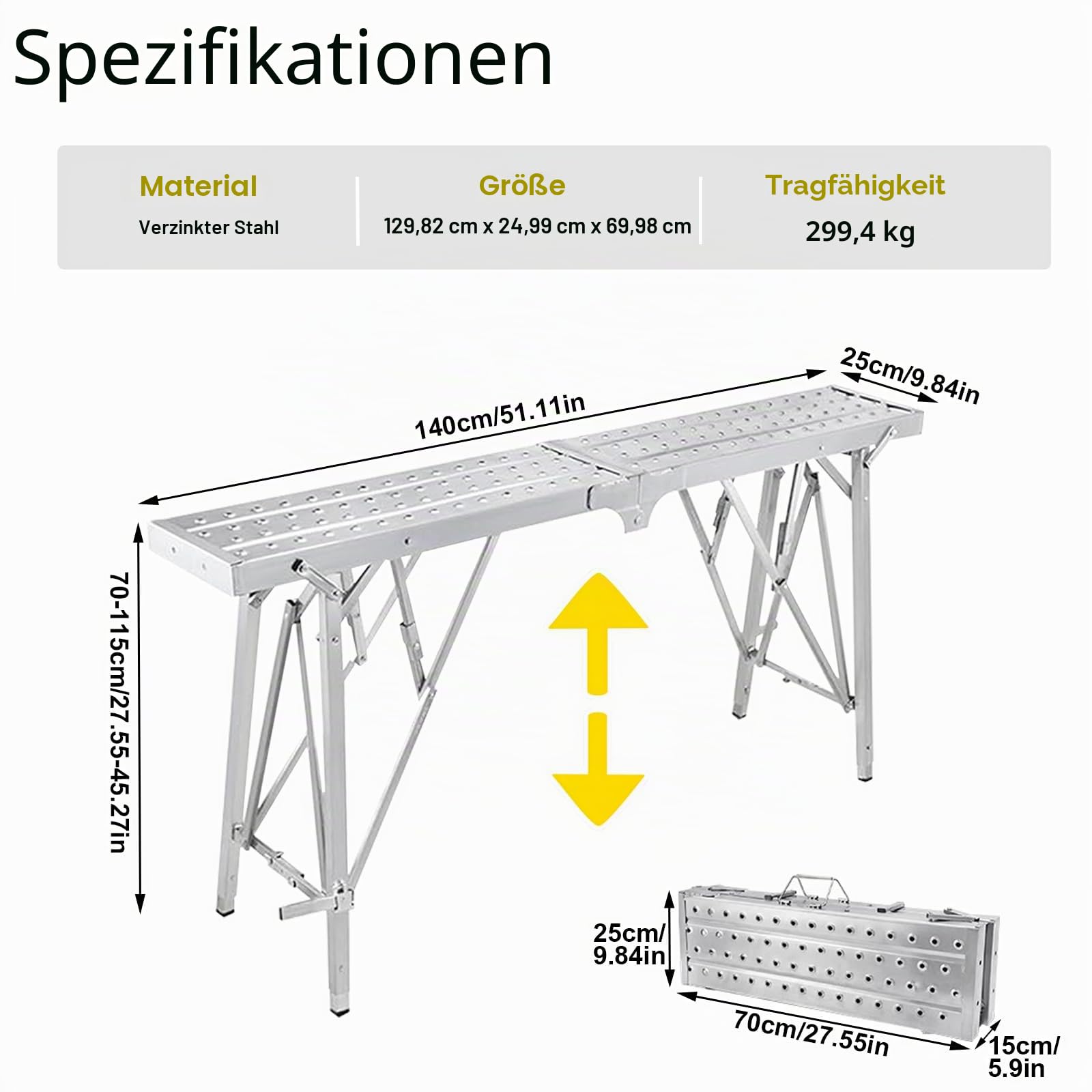 HIYOUGO Arbeitsplattform, Klappbare Tragbare Gerüst, Arbeitsgerüst