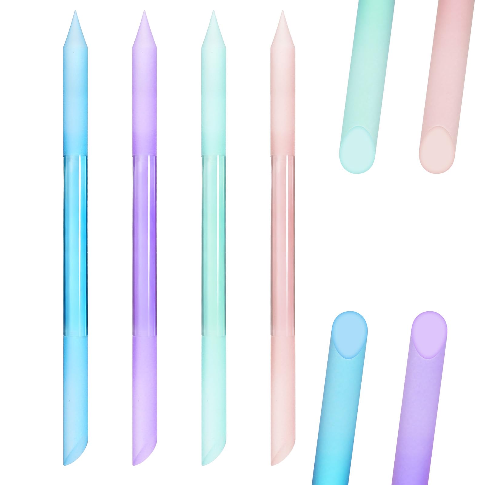 4 PCS Glass Cuticle Pusher Tool, Professional Crystal Cuticle Pusher, Dual Ended Glass Manicure Stick with Leather Case