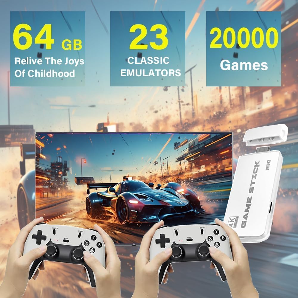 Console Retrogaming Console de Jeux Retro, 2 Manettes (64, Go) | Sans Fil, HDMI TV Plug & Play, Pour Famille & Fête