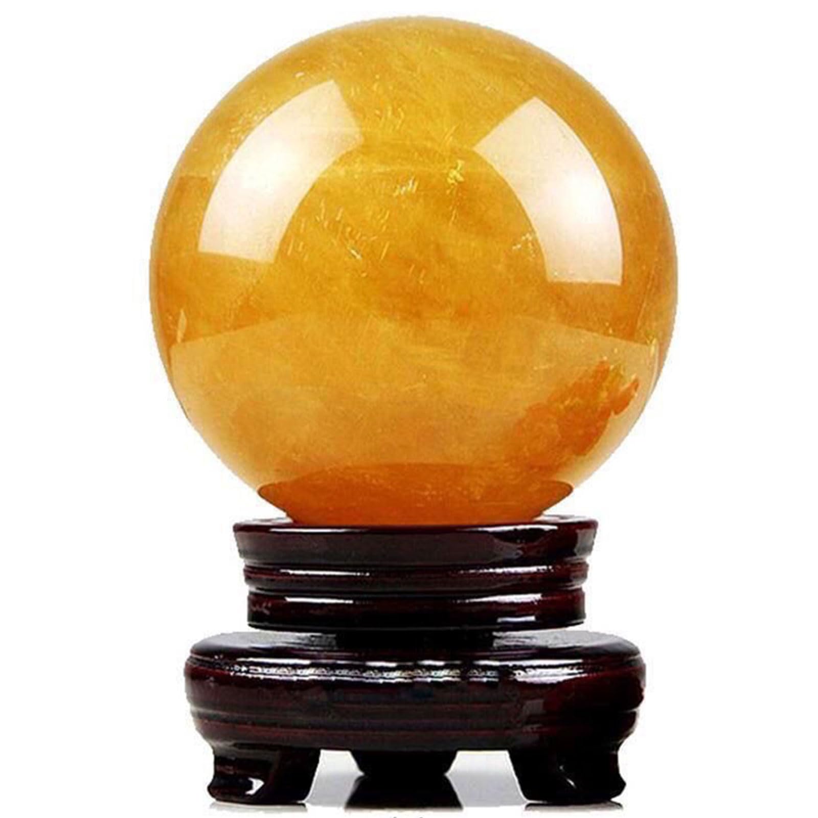 nviusdSJ Yellow Calcite Sphere with Wood Stand Citrine Quartz Decorative(Diameter 5.9")