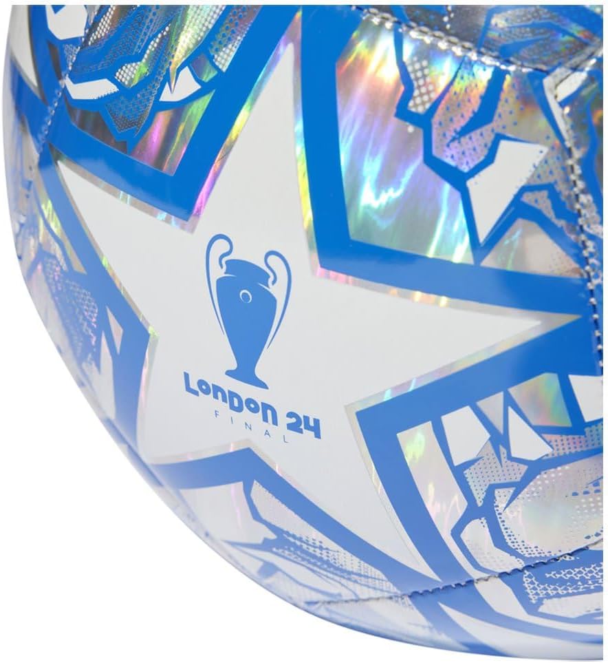 adidas UEFA Champions League Training Foil Ball IN9326, Unisex, Soccer Ball, Silver Metallic/White/Glow Blue, 5