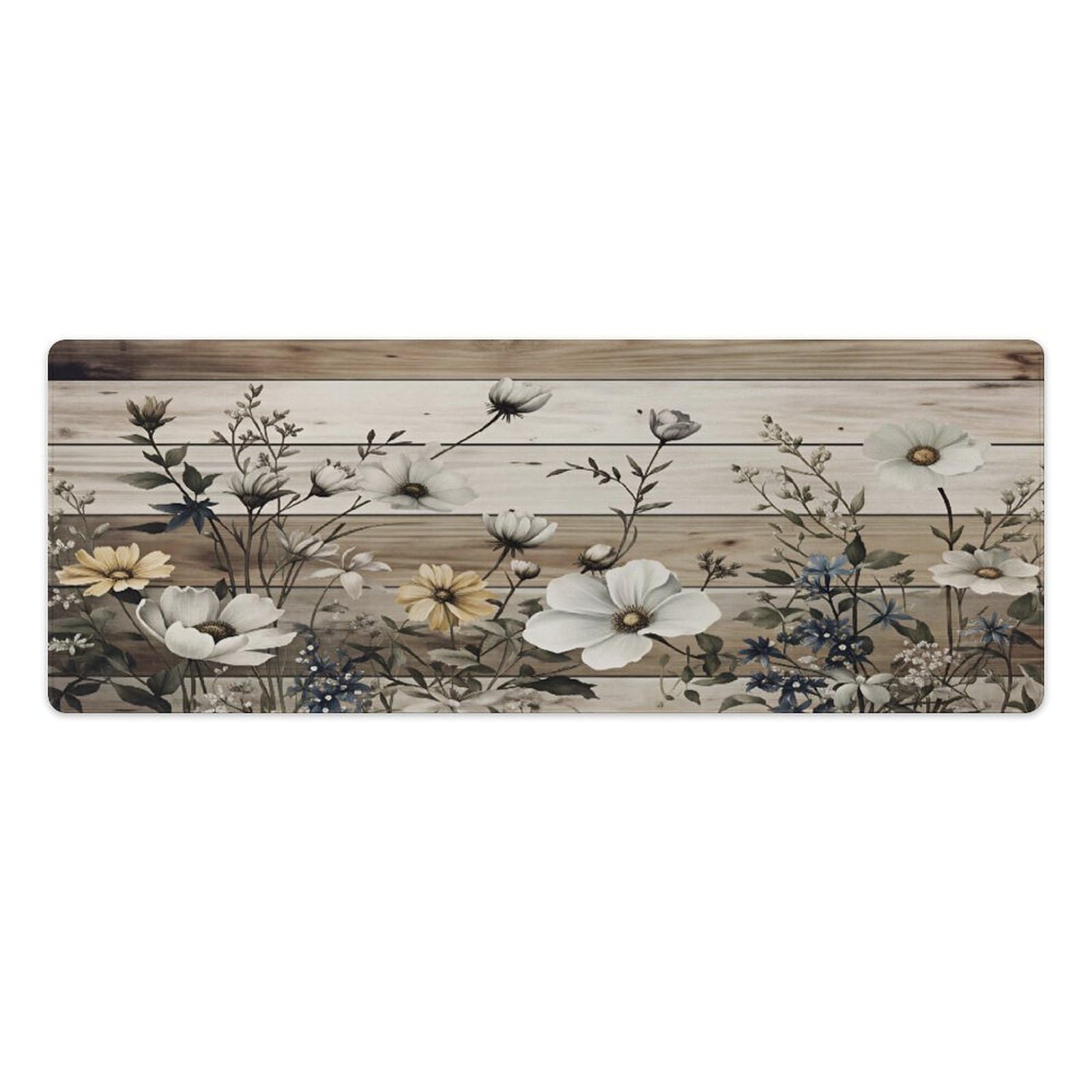 Floral Large Mouse Pad 12"×32" inch Extended Gaming Mousepad Desk Mat Long Computer Keyboard Non-Slip Base Stitched Edges for Home Office Work