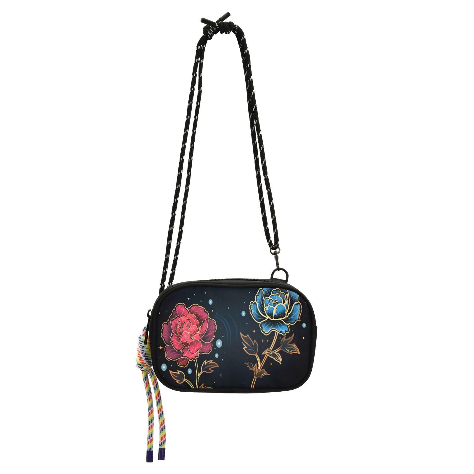 Women's Lightweight Crossbody Phone Purse with Adjustable Strap, Mini Nylon Wallet Bag for Essential Daily Carry, Hands-Free Travel Wallet for Cards Cash Keys, Flower (32)