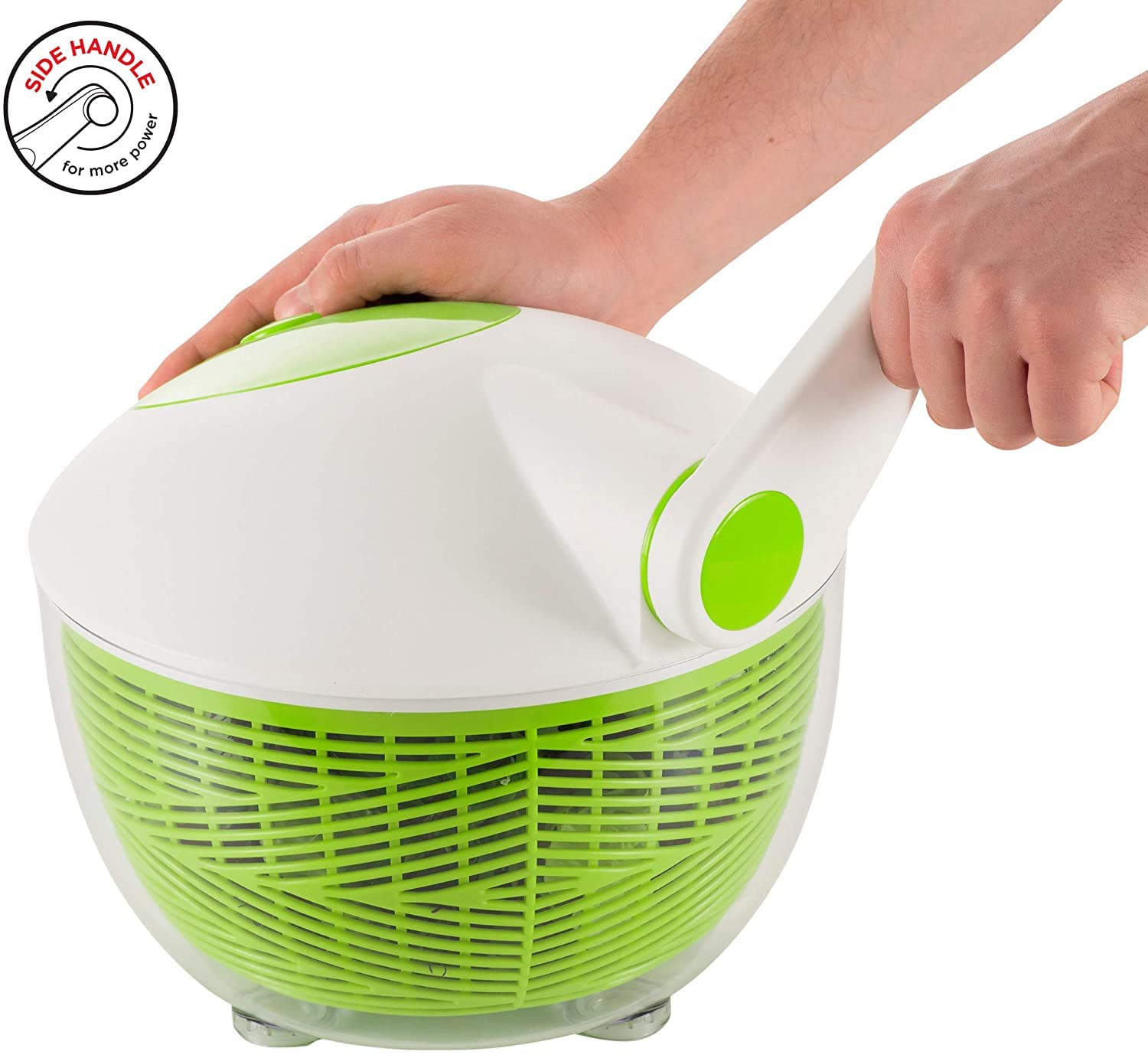Centrifuga per insalata, 26 cm, bianco/verde, con pulsante di arresto sul coperchio