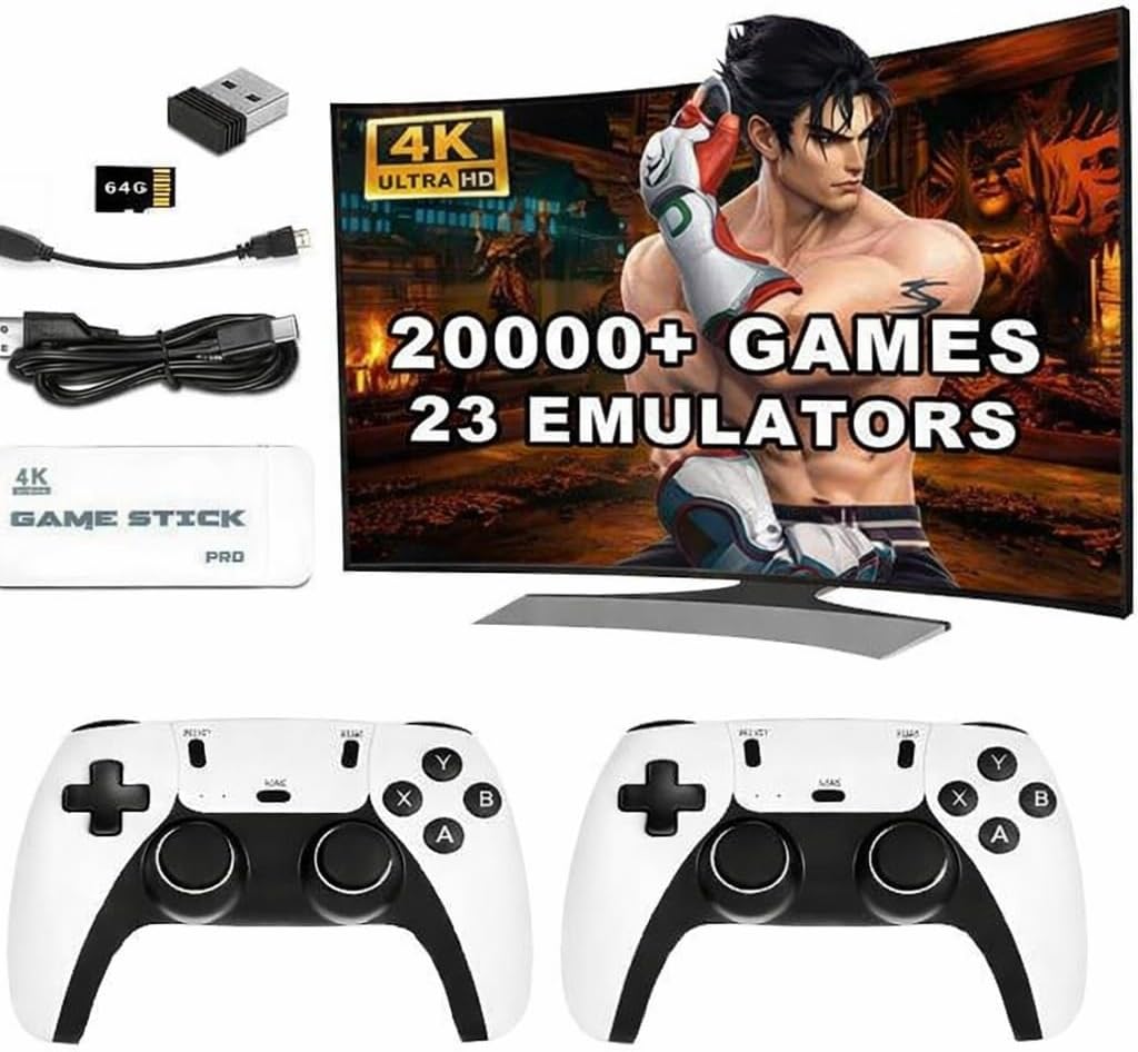 (Standard Edition) Wireless TV Game Console Stick 4K with Built-in 23+ Emulators 20,000+ Games,4K HDMI Output & 2.4GHz Wireless Controller, Nostalgic Gaming I Retro Game