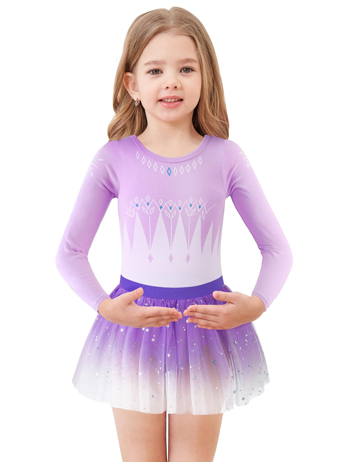EQSJIU Long Sleeve Dance Leotard for Girls Classic Ballet Leotards Toddler Skirted Outfits Dance Dresses for Kids 1-9 Years