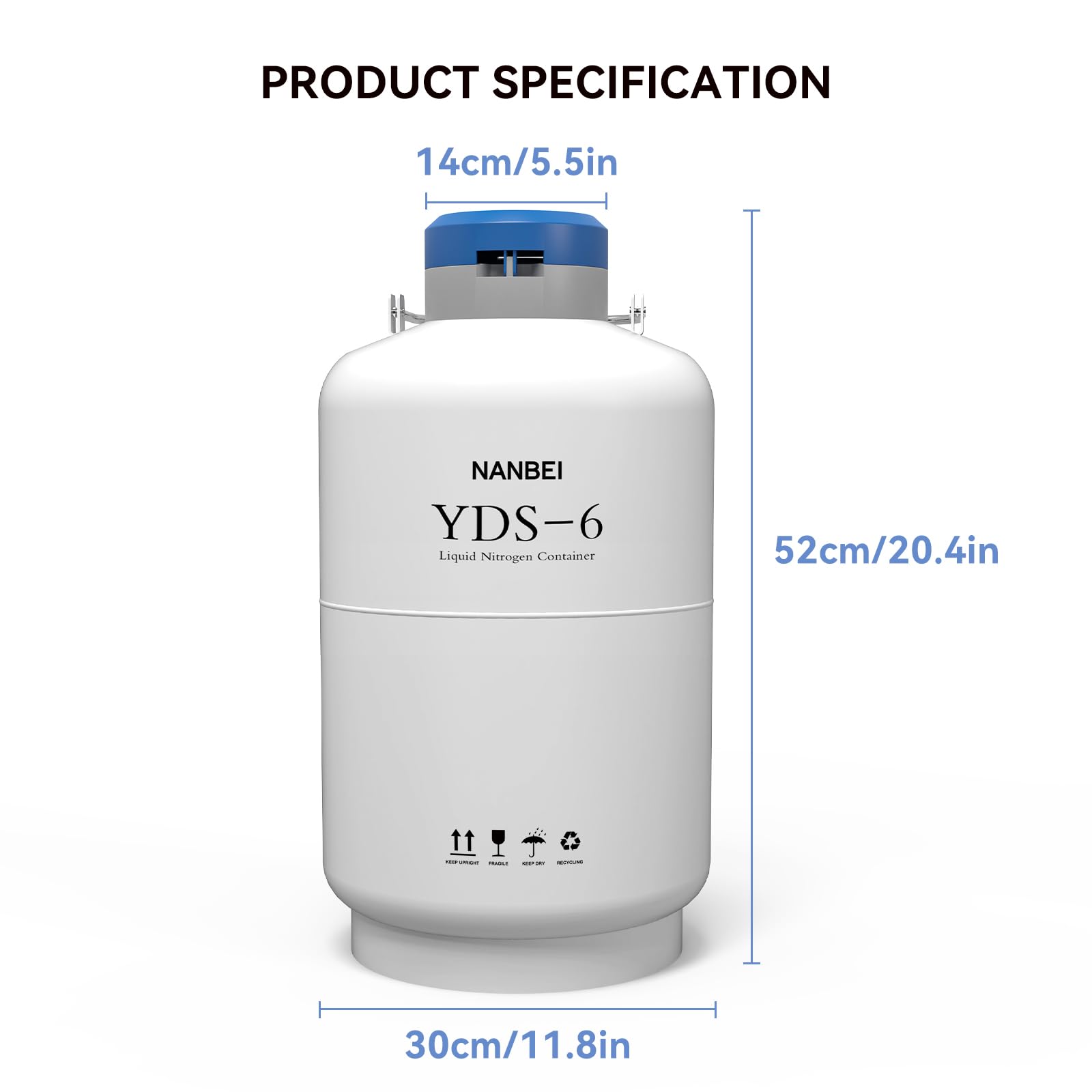 YDS-6 Contenedor de nitrógeno líquido, tanque criogénico de acero de aleación de 6 litros con fondo redondo azul/blanco