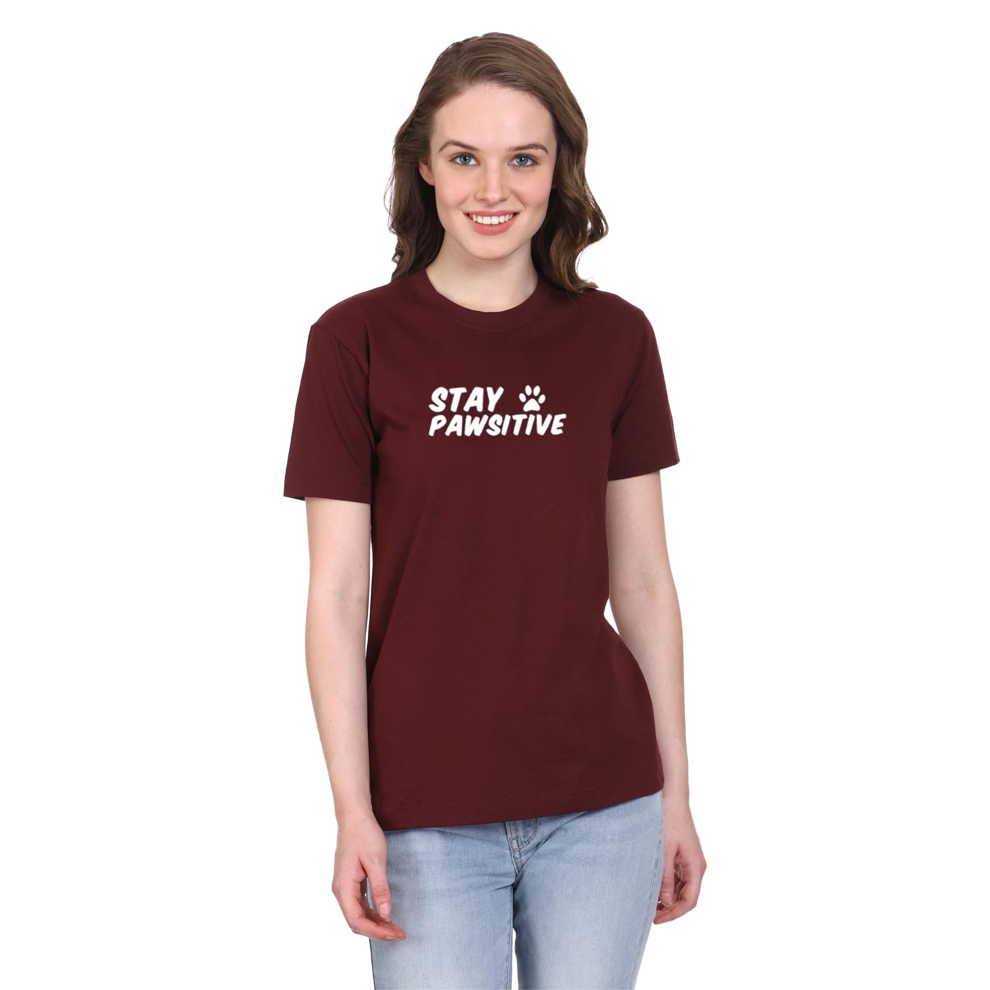 Stay Pawsitive Printed Half Sleeves Round Neck Cotten T-Shirt for Women | T-Shirts for Dog Lovers and Owners | Dog Quote T-Shirts | Pet Lover T-Shirts (B0CB3MTTFG) Amazon Price History, Amazon Price Tracker