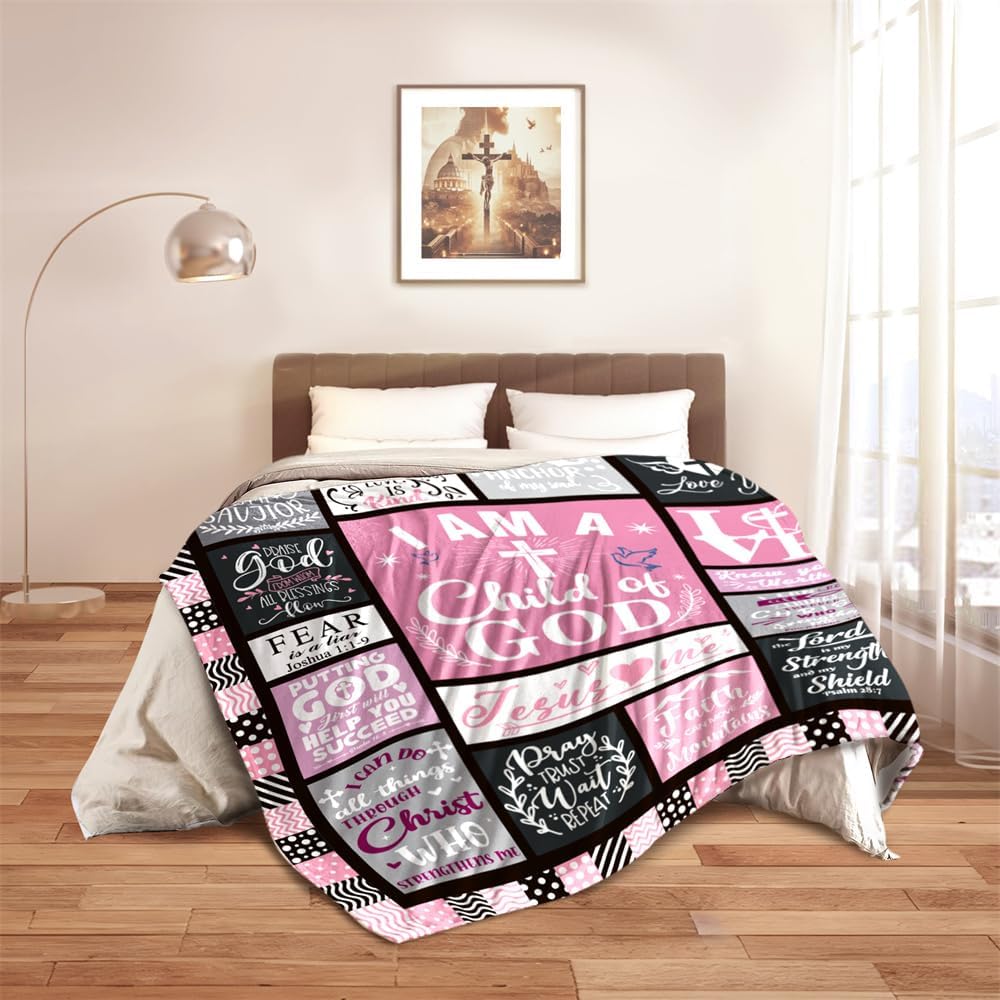 Bible Blanket Religious Gifts for Women I Am A Child of God 50X60 Throw Blanket Christmas Faith Gifts for Christian Women Jesus Gifts for Woman Bible Verse Throw and Blanket for Godmother - Image 5